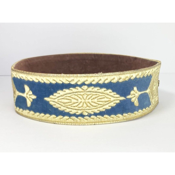VTG 60s 30.5” Handmade Gold/Blue Sewn Fabric Jordan Middle East Mens Kaftan Belt - Picture 5 of 10
